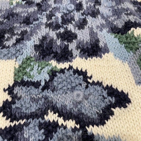 Paris Sport Club Hand Knitted Floral Oversized Sweater Cream Blue Green sz L - Picture 2 of 13